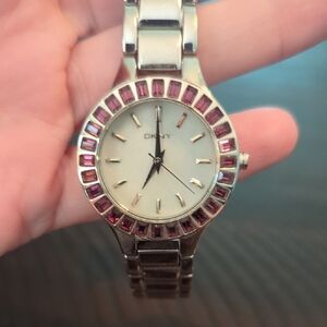 DKNY Silver Watch with Purple Stones